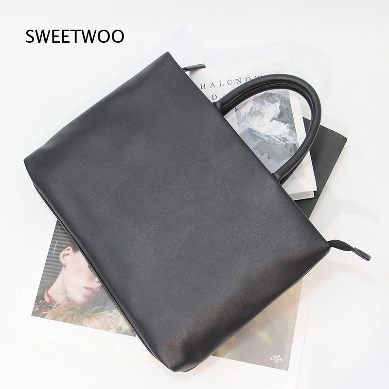 Briefcase Leather Slim - Slim Laptop Handbag for Men Black