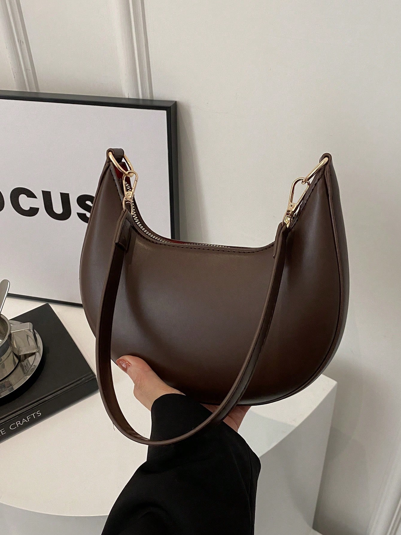 Luxury Bags Quiet - SHEIN MOD 1pc Coffee Brown Crescent-Shaped