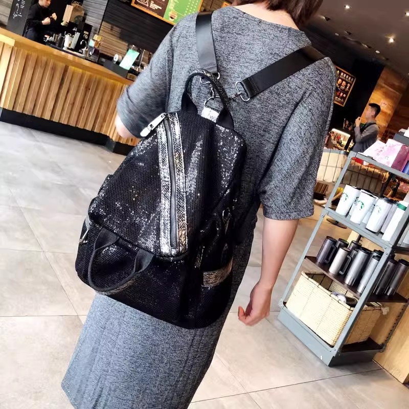 New Women Nylon Sequins Backpa - Luxury Zipper Bags ulasan dan harga