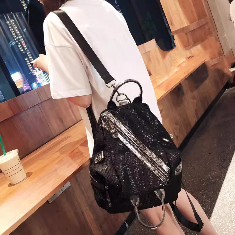 New Women Nylon Sequins Backpa - Luxury Zipper Bags ulasan dan harga