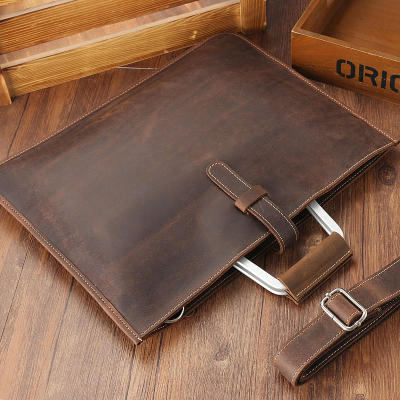 Men's Top Grain Crazy Horse Le - Briefcase Leather Slim ulasan dan harga